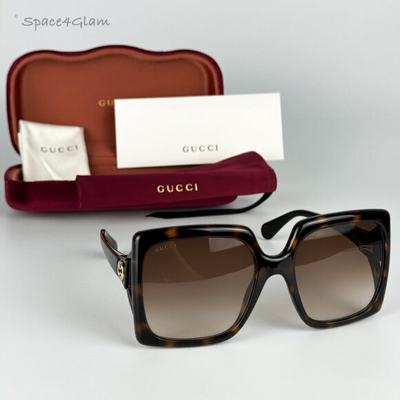 Gucci Women Sunglasses Havana Brown Gradient Rectangle GG0876S Logo 002 NEW - Picture 1 of 8